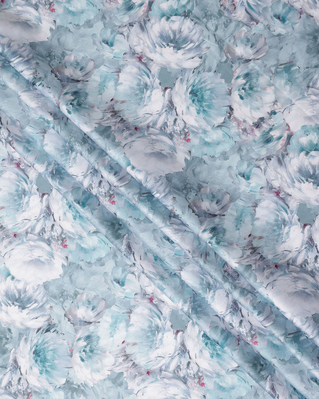 Aqua Teal Abstract Satin Fabric 110cm