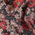 Charcoal Black Floral Satin Fabric 110cm