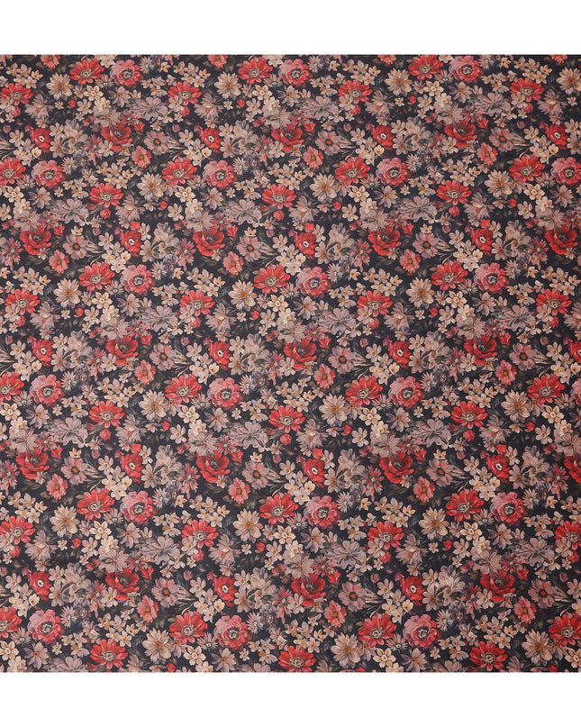 Charcoal Black Floral Satin Fabric 110cm