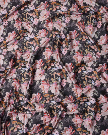 Plum Purple Floral Satin Fabric 110cm