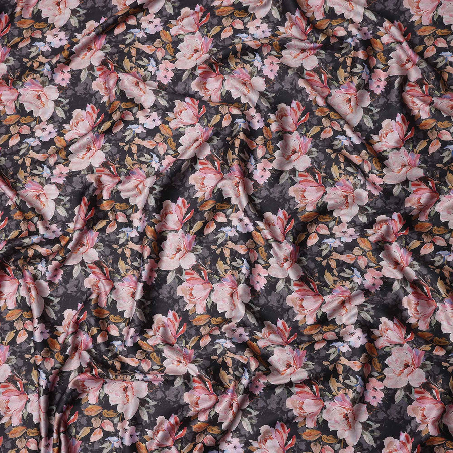 Plum Purple Floral Satin Fabric 110cm