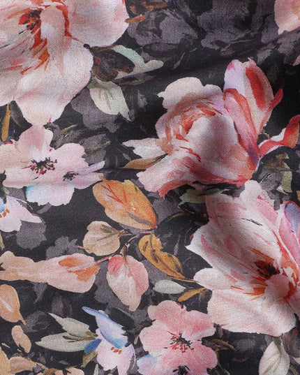 Plum Purple Floral Satin Fabric 110cm
