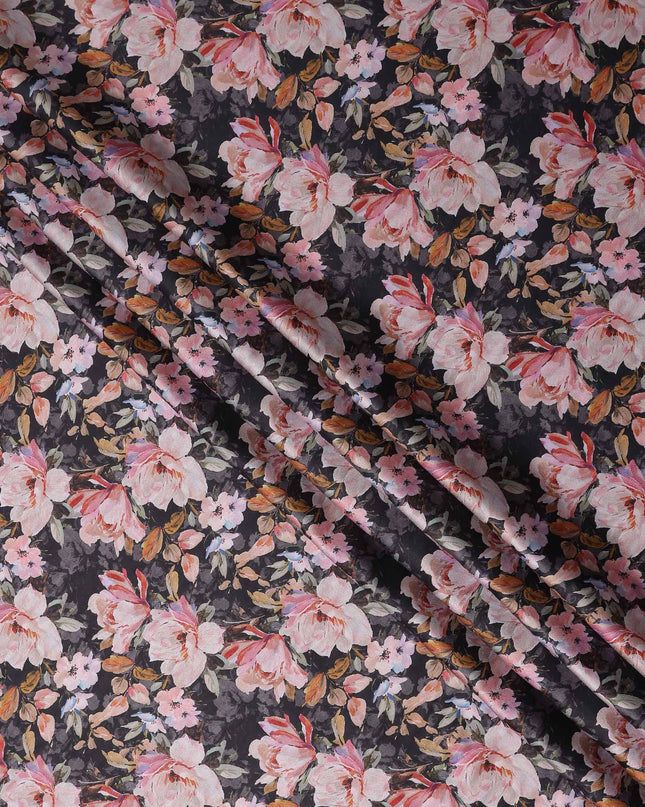 Plum Purple Floral Satin Fabric 110cm