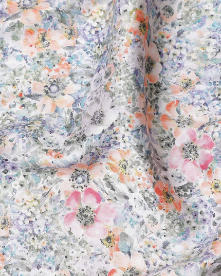 Ivory White Floral Satin Fabric 110cm