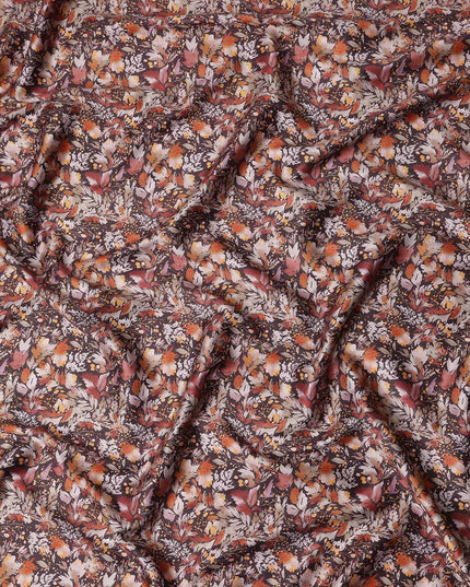 Chocolate Brown Floral Satin Fabric 110cm