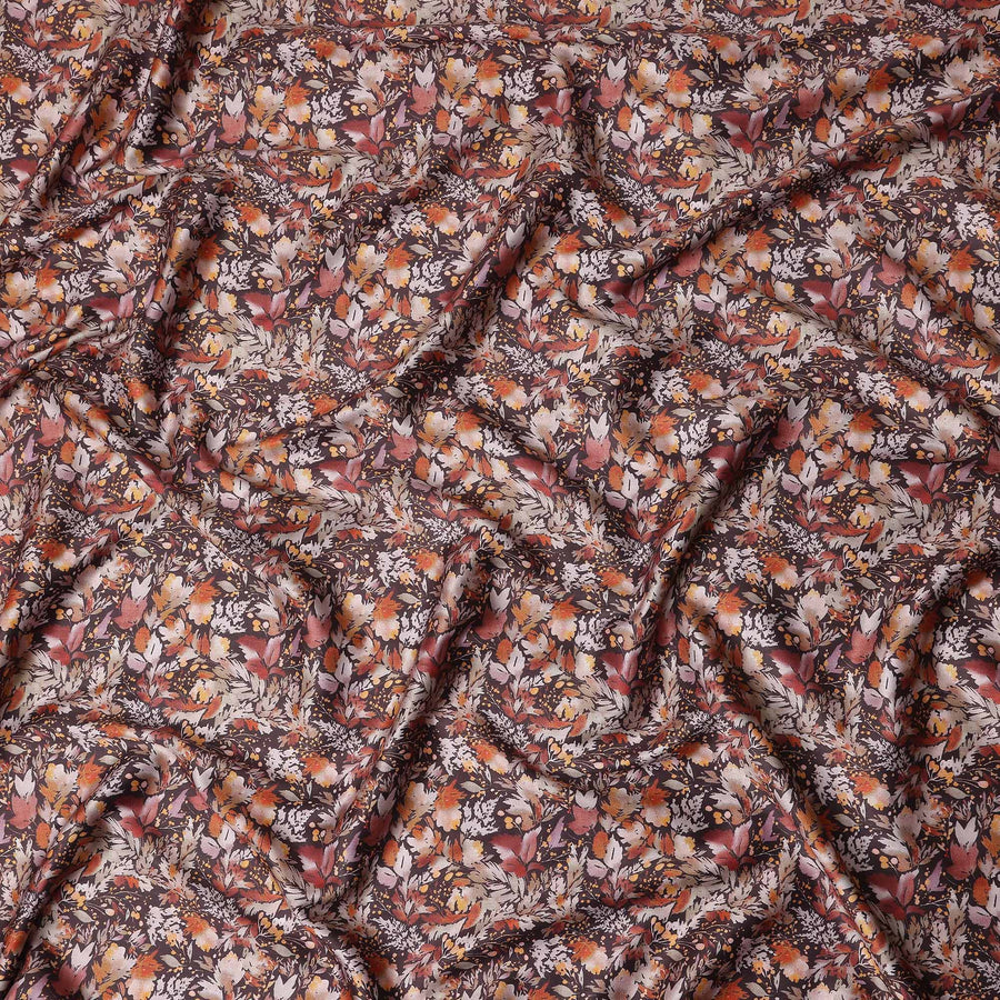 Chocolate Brown Floral Satin Fabric 110cm
