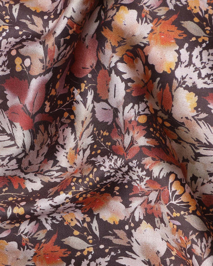Chocolate Brown Floral Satin Fabric 110cm
