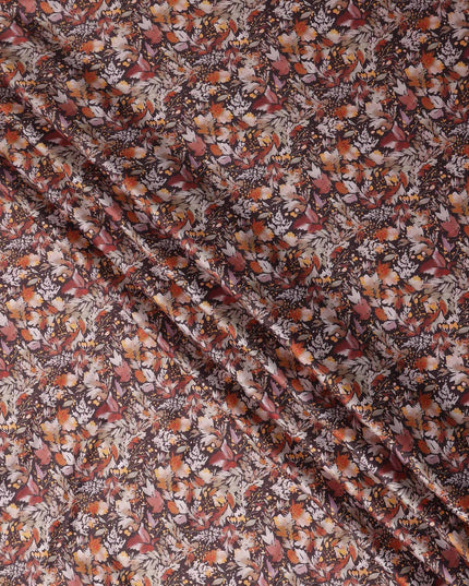 Chocolate Brown Floral Satin Fabric 110cm