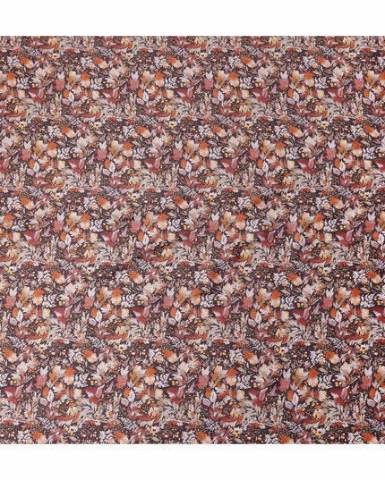 Chocolate Brown Floral Satin Fabric 110cm