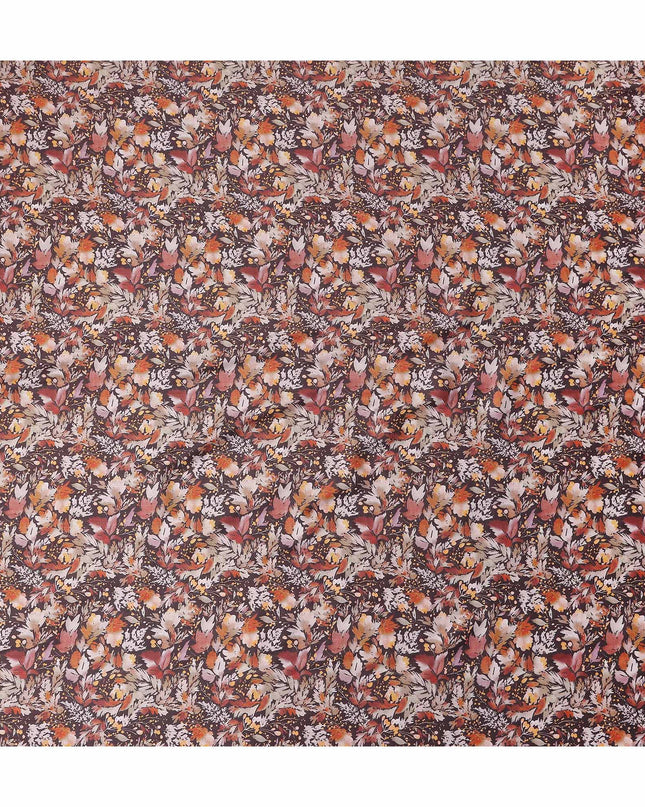 Chocolate Brown Floral Satin Fabric 110cm