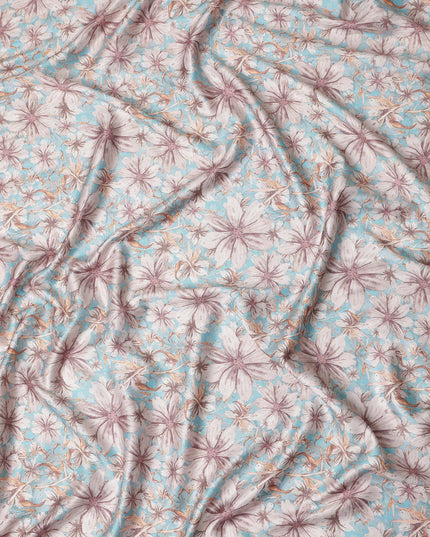 Turquoise Blue Floral Satin Fabric 110cm