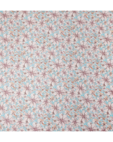 Turquoise Blue Floral Satin Fabric 110cm