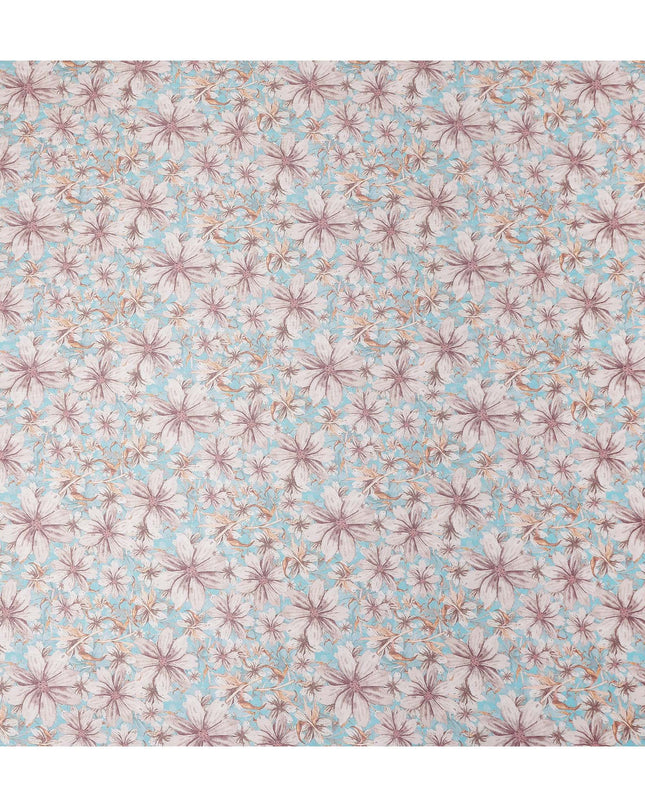 Turquoise Blue Floral Satin Fabric 110cm