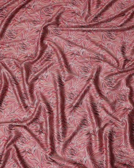 Coral Red Leaf Satin Fabric 110cm