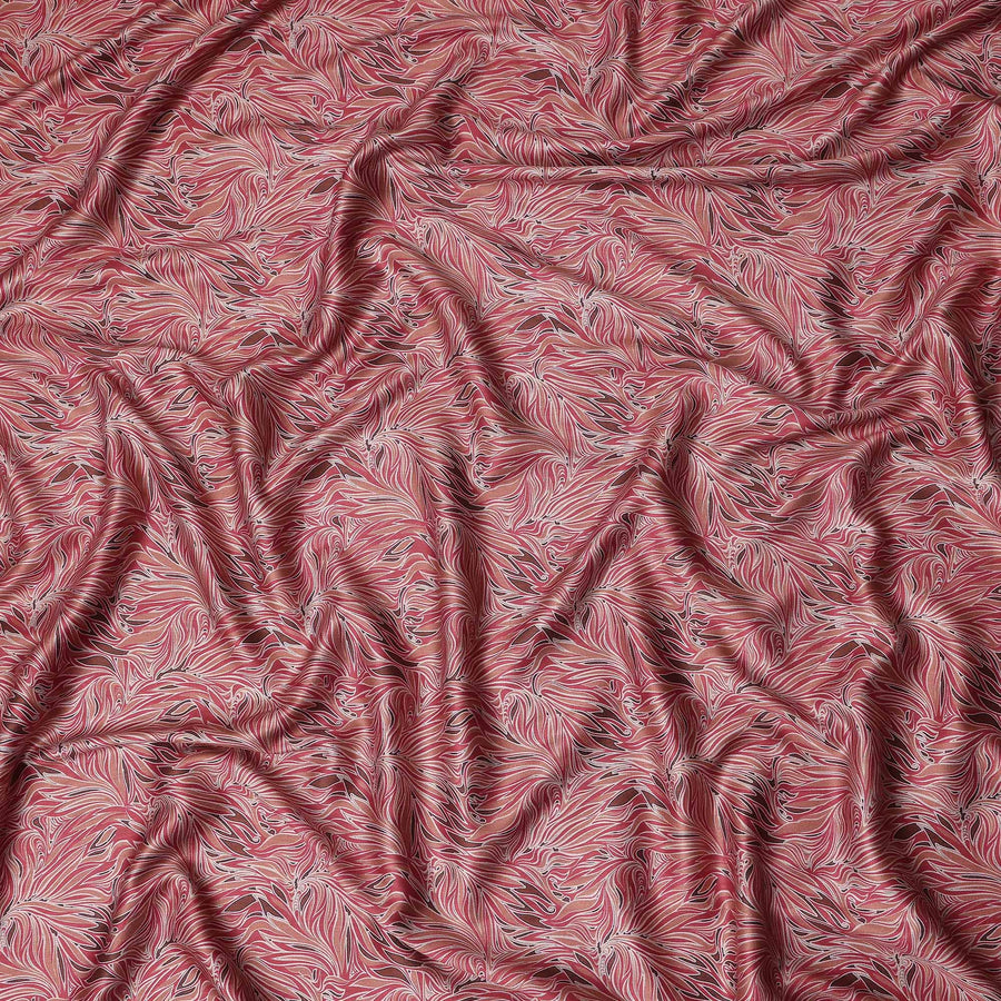 Coral Red Leaf Satin Fabric 110cm