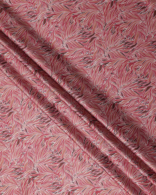 Coral Red Leaf Satin Fabric 110cm