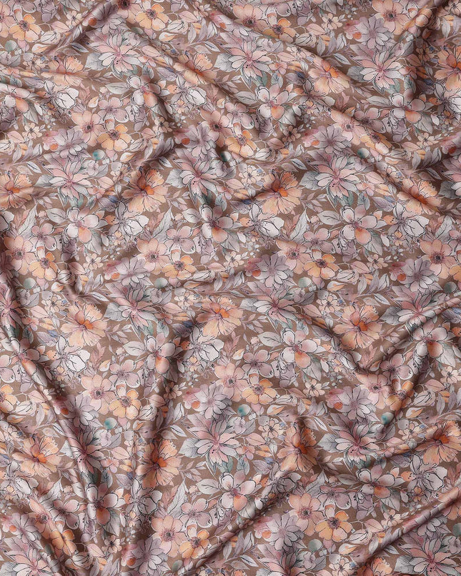 Camel Tan Floral Satin Fabric 110cm