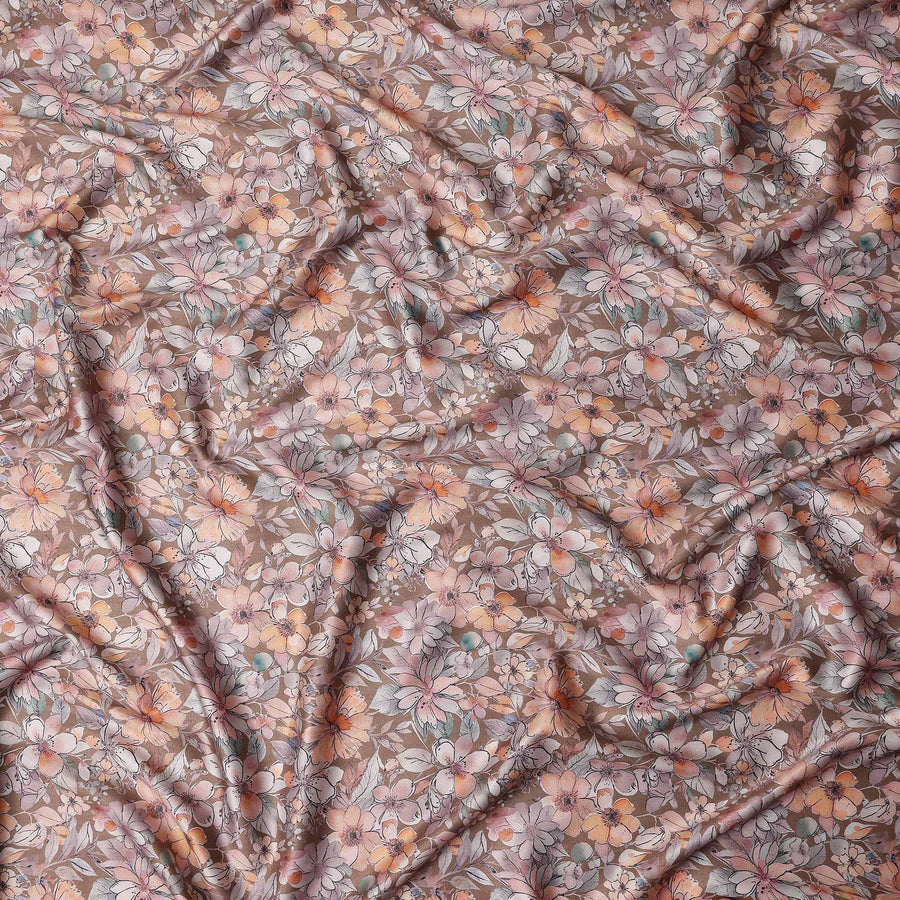 Camel Tan Floral Satin Fabric 110cm