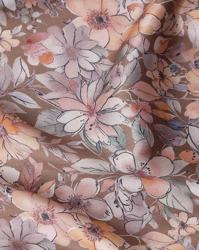 Camel Tan Floral Satin Fabric 110cm