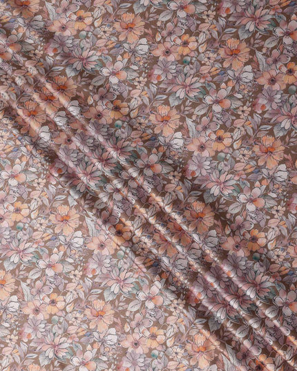 Camel Tan Floral Satin Fabric 110cm