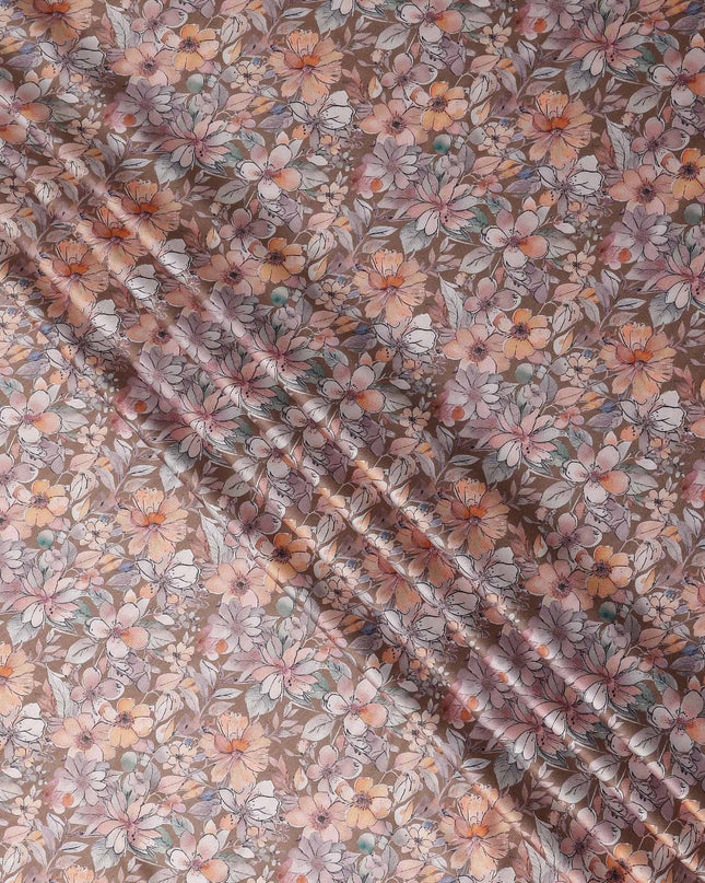 Camel Tan Floral Satin Fabric 110cm