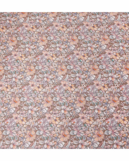 Camel Tan Floral Satin Fabric 110cm