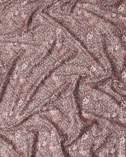 Mocha Brown Floral Satin Fabric 110cm