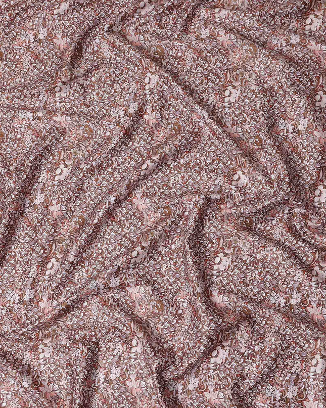 Mocha Brown Floral Satin Fabric 110cm