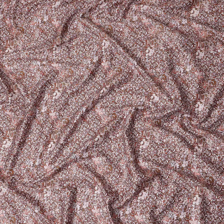 Mocha Brown Floral Satin Fabric 110cm