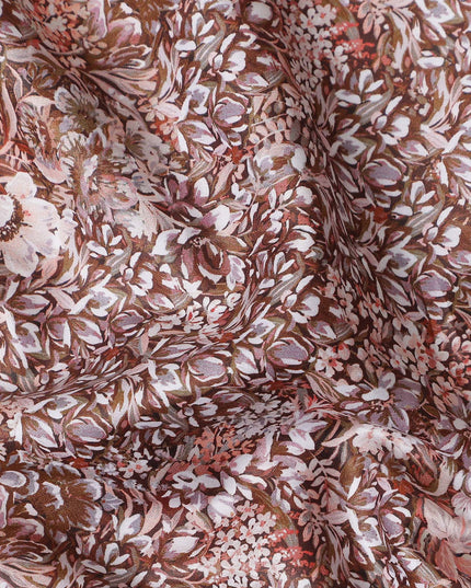 Mocha Brown Floral Satin Fabric 110cm