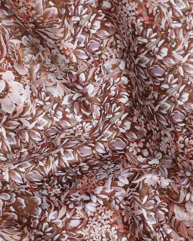Mocha Brown Floral Satin Fabric 110cm