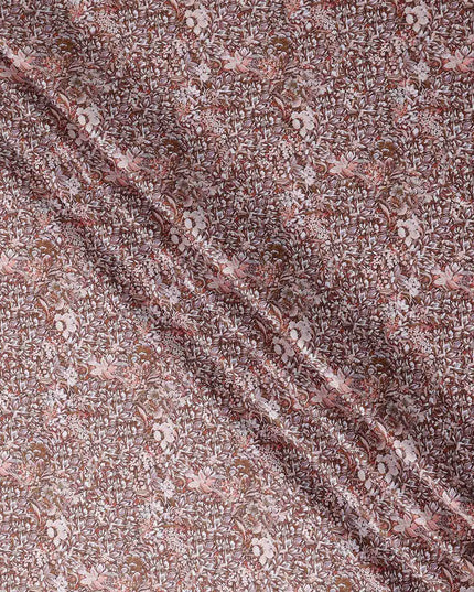 Mocha Brown Floral Satin Fabric 110cm