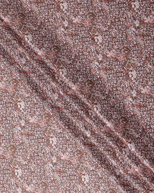 Mocha Brown Floral Satin Fabric 110cm