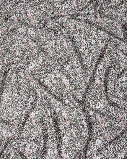 Charcoal Grey Floral Satin Fabric 110cm