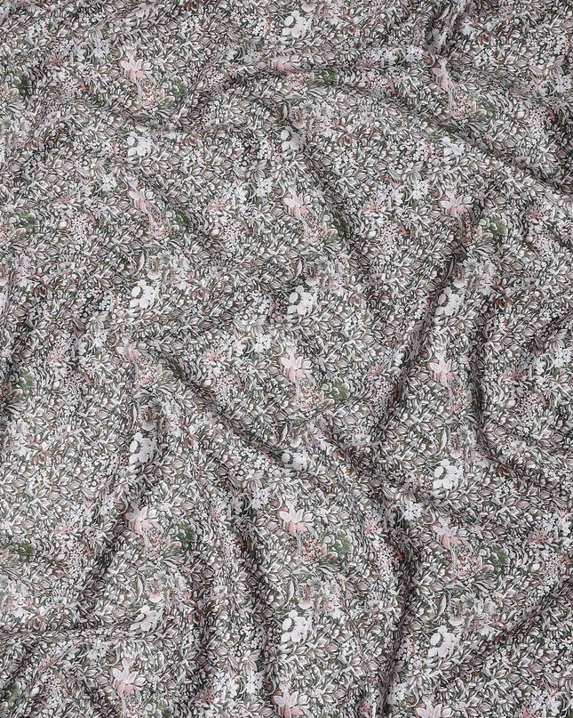 Charcoal Grey Floral Satin Fabric 110cm