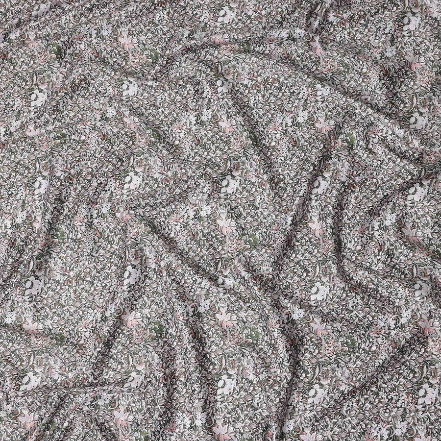 Charcoal Grey Floral Satin Fabric 110cm