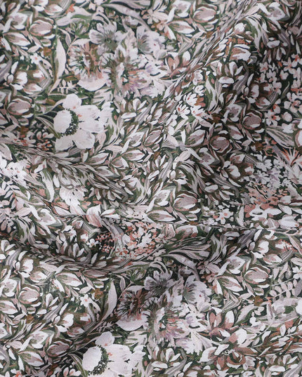 Charcoal Grey Floral Satin Fabric 110cm