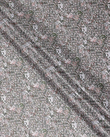 Charcoal Grey Floral Satin Fabric 110cm