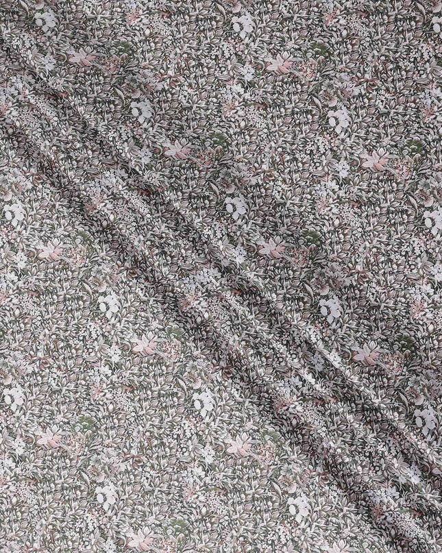 Charcoal Grey Floral Satin Fabric 110cm