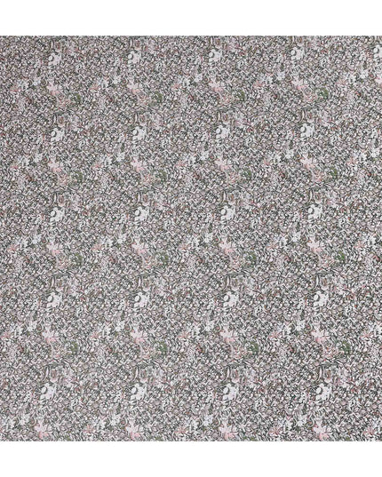 Charcoal Grey Floral Satin Fabric 110cm