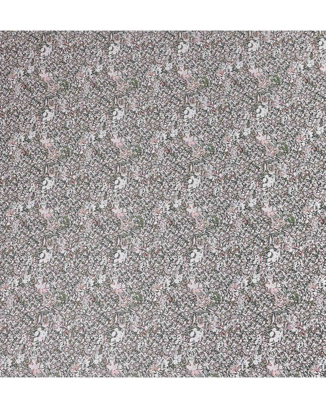 Charcoal Grey Floral Satin Fabric 110cm