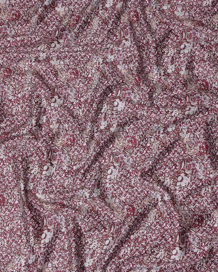Wine Maroon Floral Satin Fabric 110cm