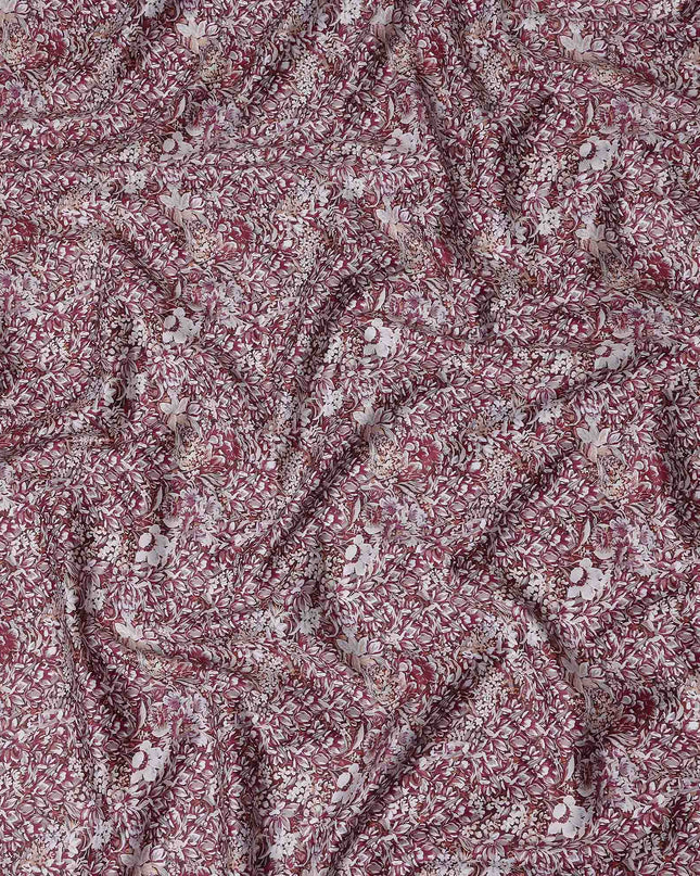 Wine Maroon Floral Satin Fabric 110cm