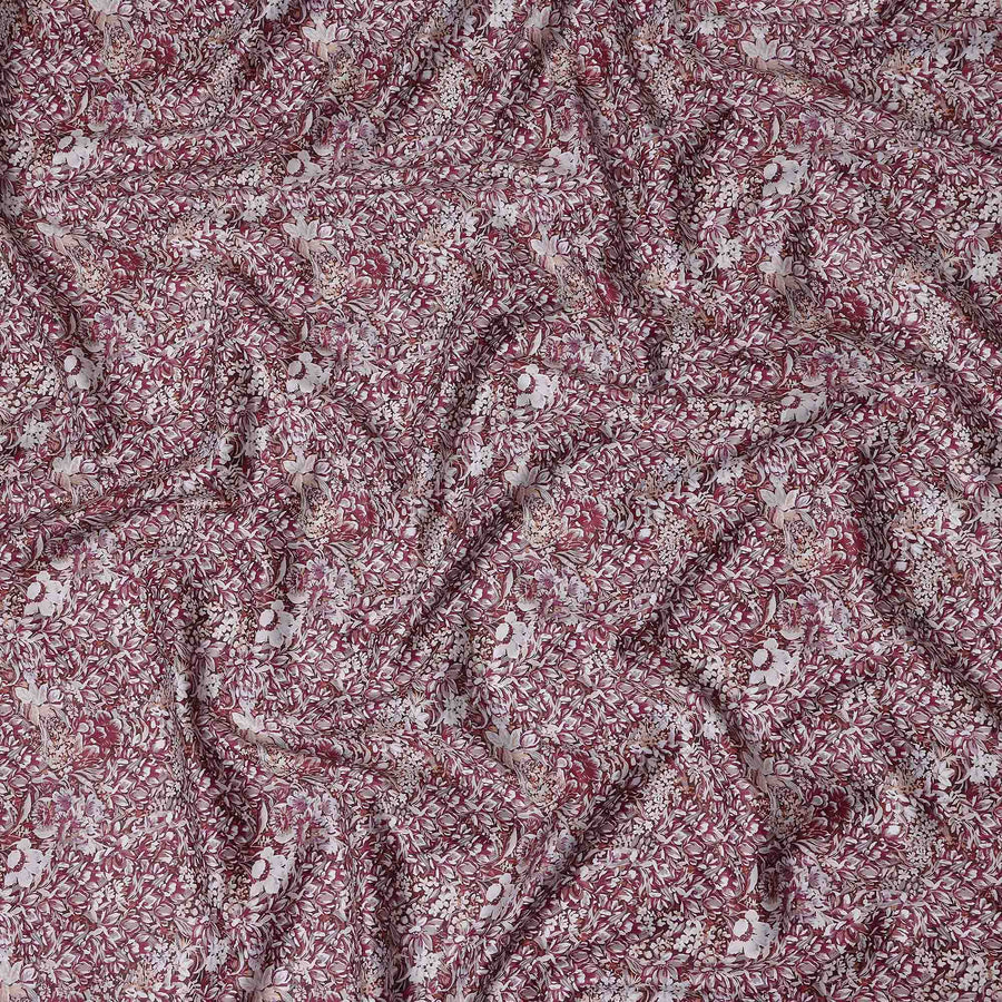 Wine Maroon Floral Satin Fabric 110cm