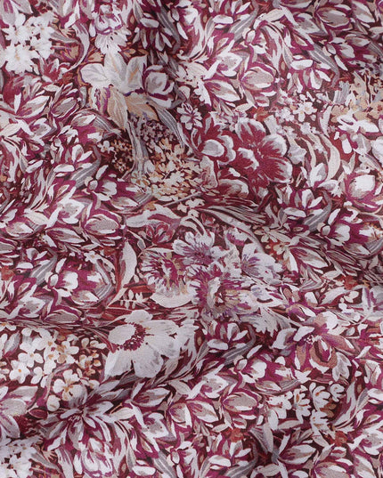 Wine Maroon Floral Satin Fabric 110cm