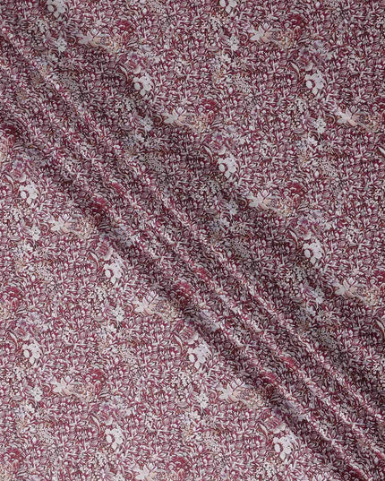 Wine Maroon Floral Satin Fabric 110cm
