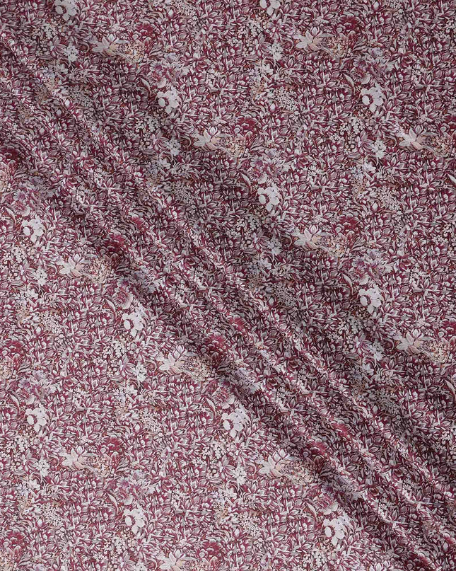 Wine Maroon Floral Satin Fabric 110cm
