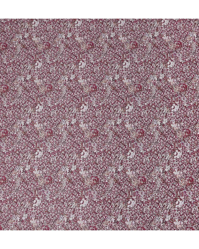 Wine Maroon Floral Satin Fabric 110cm
