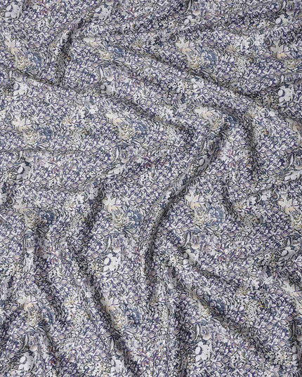 Indigo Blue Floral Satin Fabric 110cm