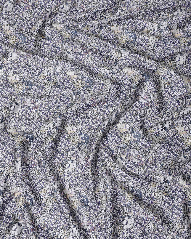 Indigo Blue Floral Satin Fabric 110cm